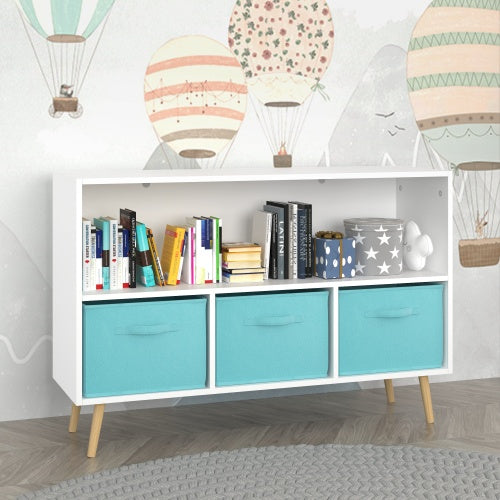 Kids Bookshelf with Fabric Storage Drawers