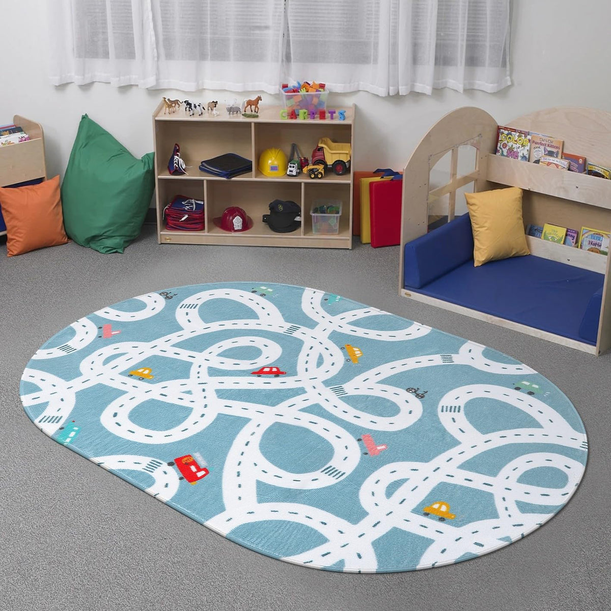 Kids Road Play Rug – Blue Traffic Carpet