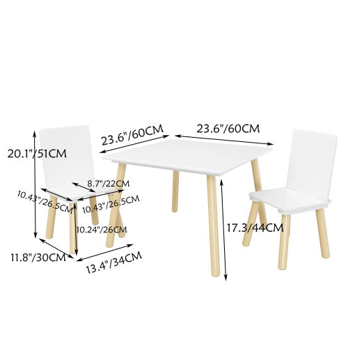 Wooden Kids Table and 2 Chairs Set