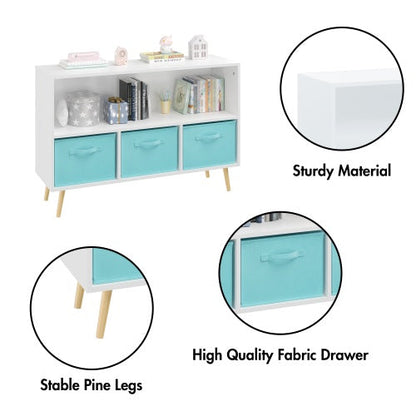 Kids Bookshelf with Fabric Storage Drawers