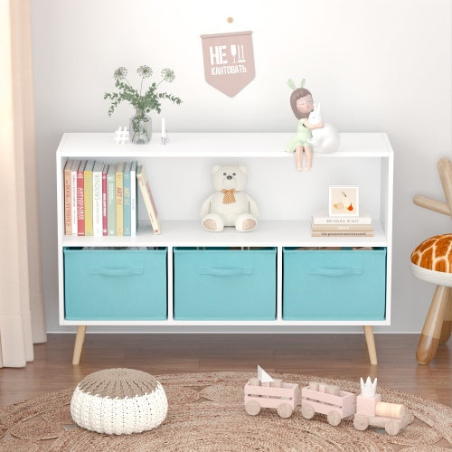 Kids Bookshelf with Fabric Storage Drawers