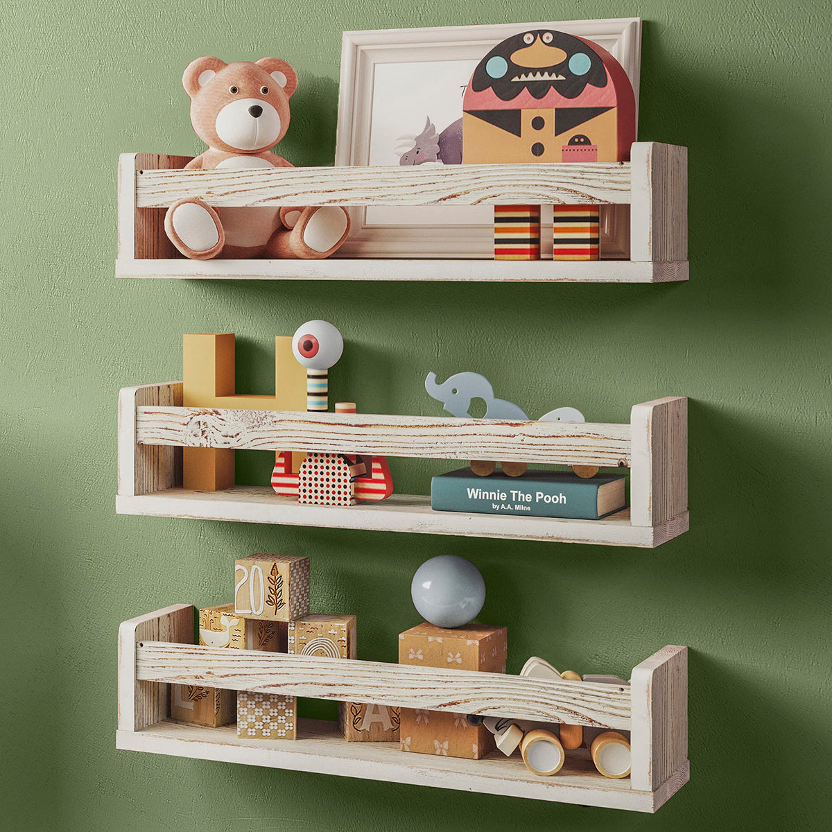 Set of 3 Wooden Nursery Wall Shelves
