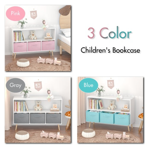 Kids Bookshelf with Fabric Storage Drawers