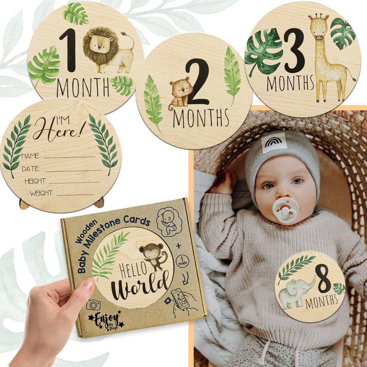 Wooden Baby Monthly Milestone Cards